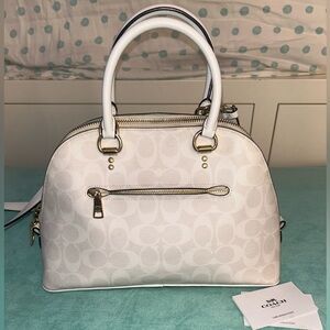Coach 2558 Katy Satchel in signature leather white monogram. Limited edition